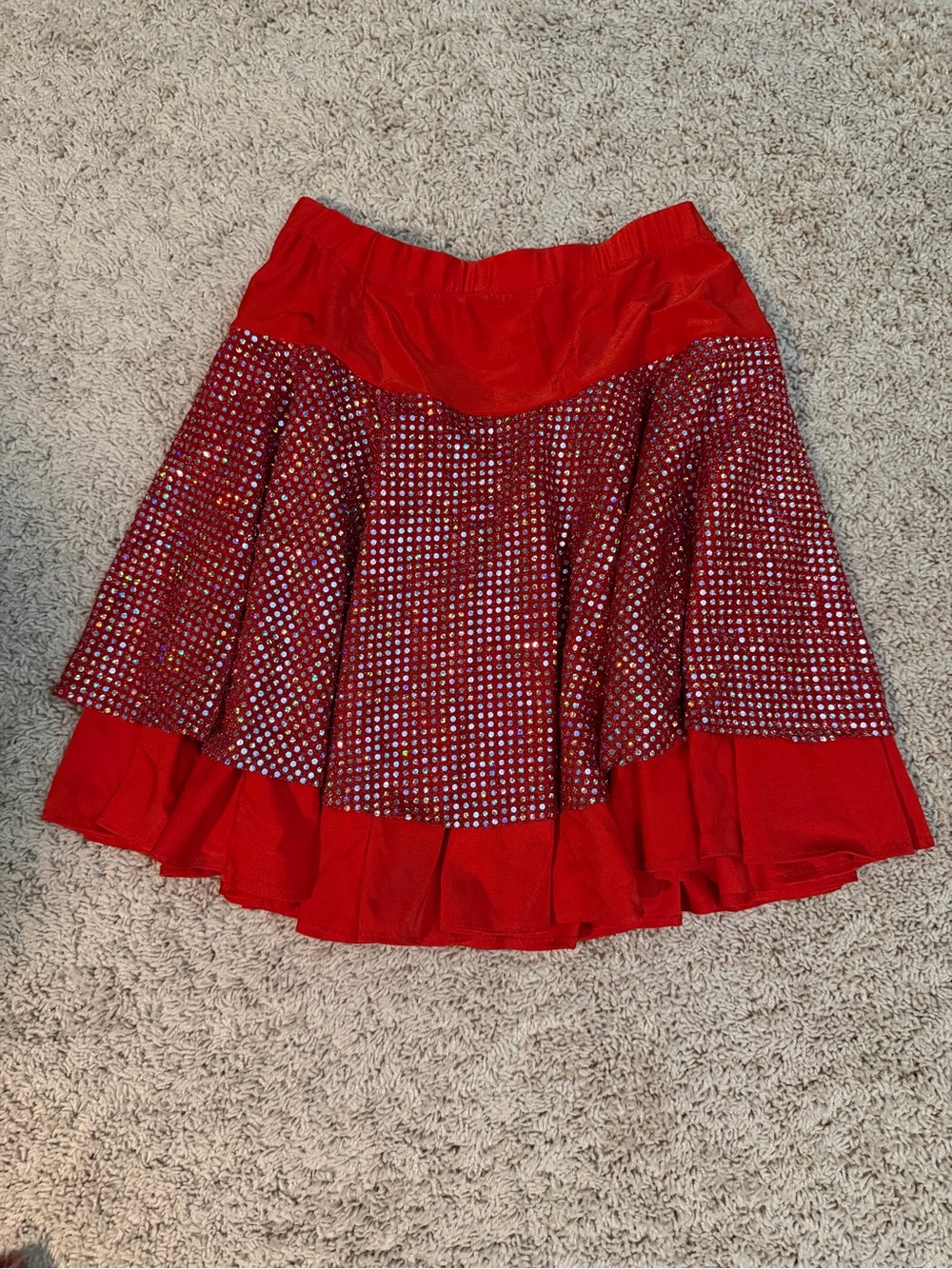 Red Sequin Layered Skirt - Women's Flared Party Skirt